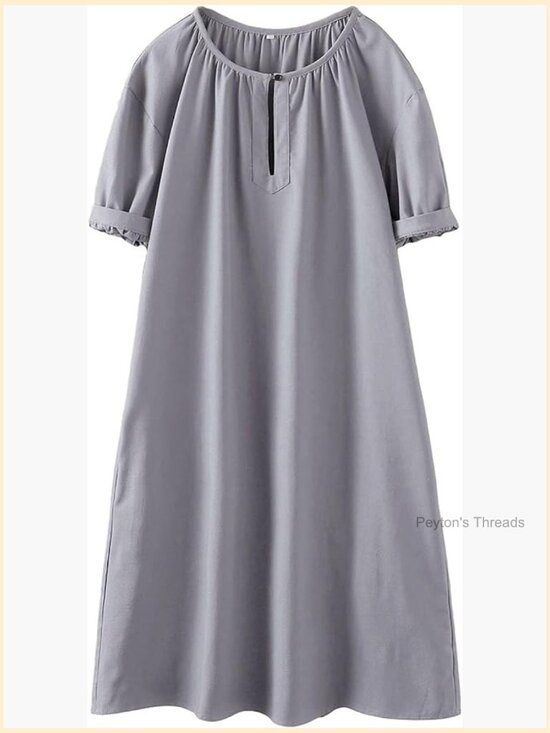 Dresses & Skirts - Cotton Linen Short Sleeve Midi Tunic Dress with Pockets